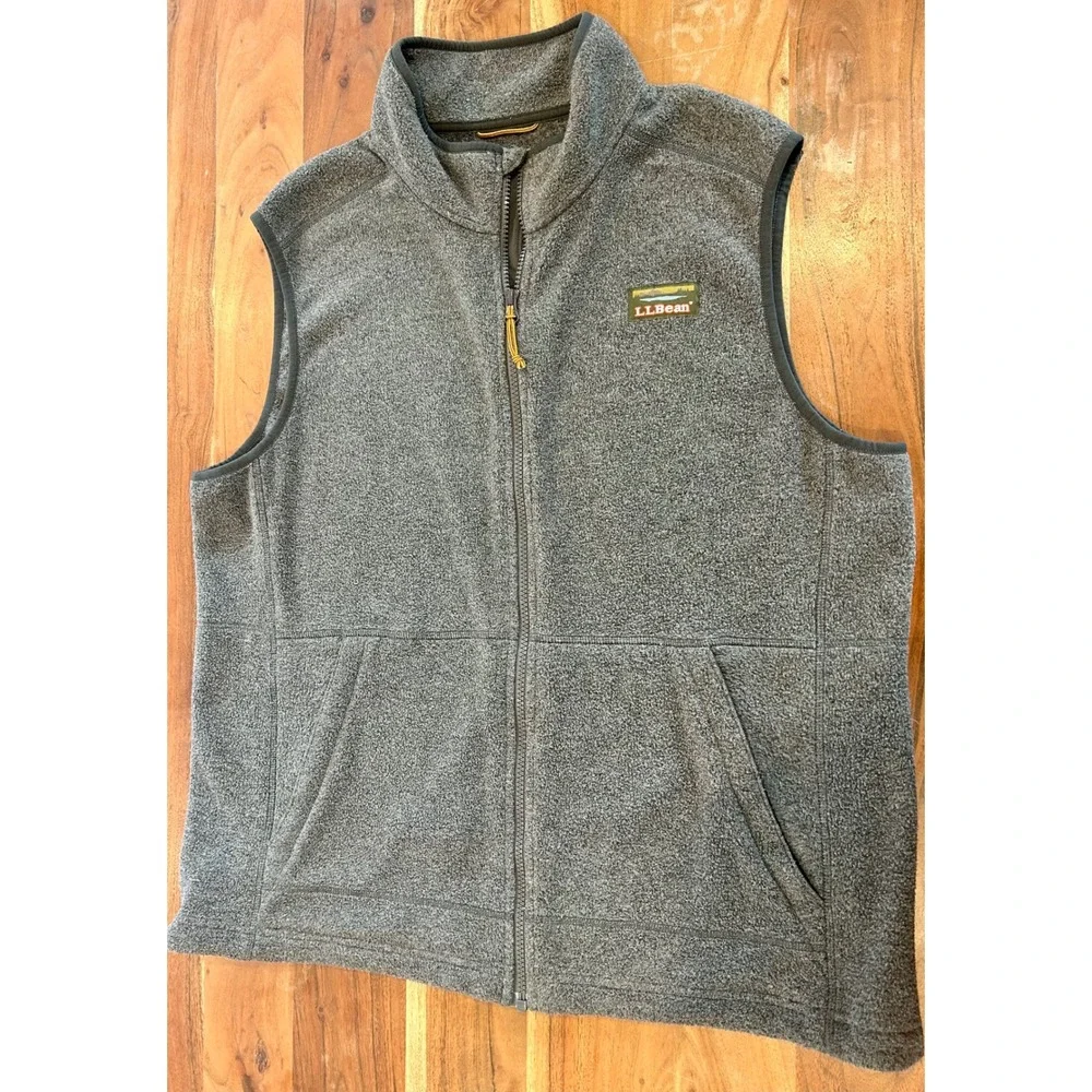 LL Bean Sweater Fleece Vest Mens Large Gray Full Zip Recycled 504672 Heather